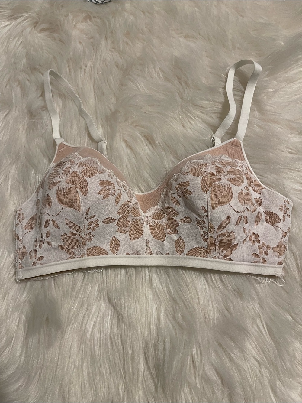 Victoria's Secret White and Blush Floral Lace Bralette